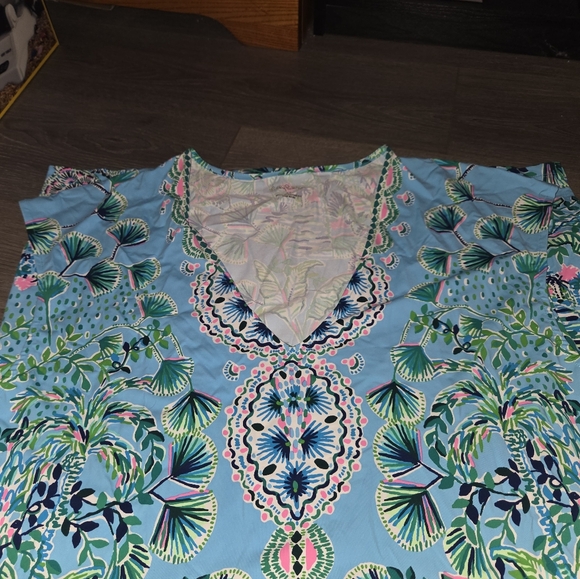 Lilly Pulitzer Talli V-Neck Medium Coverup Blue Mosaic Shells Swim - Picture 4 of 4